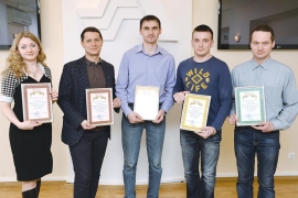 Победители конкурса «Технолог года»: Валентина Дёмина, Артём Дворников, Алексей Шеньков, Александр Жучков, Алексей Митин