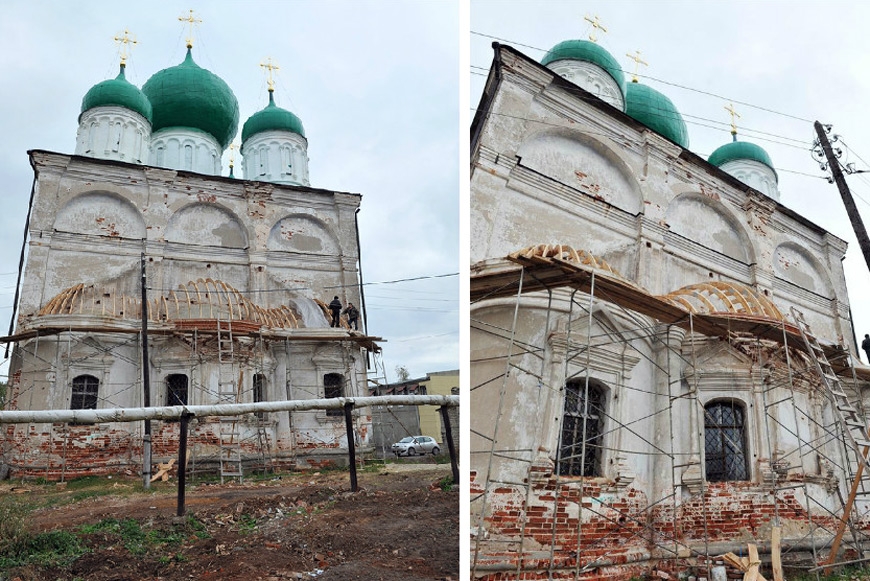 Идёт ремонт апсид с внешней стороны храма. Фото Елены Галкиной