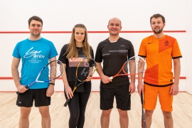 Екатерина Кураченко и Игорь Сарвартдинов с владельцами City Squash Александром Меркуловым (первый слева) и Павлом Петриковым (третий слева)