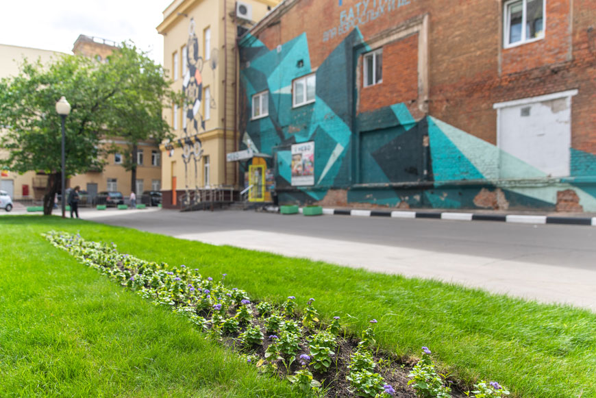 Клумба с цветами около Галереи «Москва-Сокол» - между Ленинградским проспектом и Балтийской